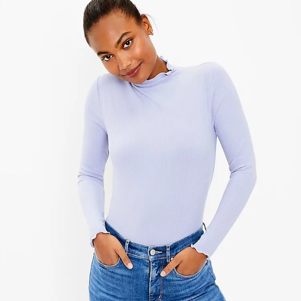 LOFT Lilac Ruffle Bodycon Sweater - XS